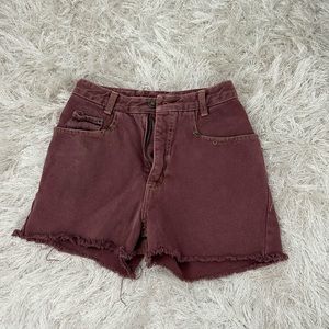maroon denim shorts